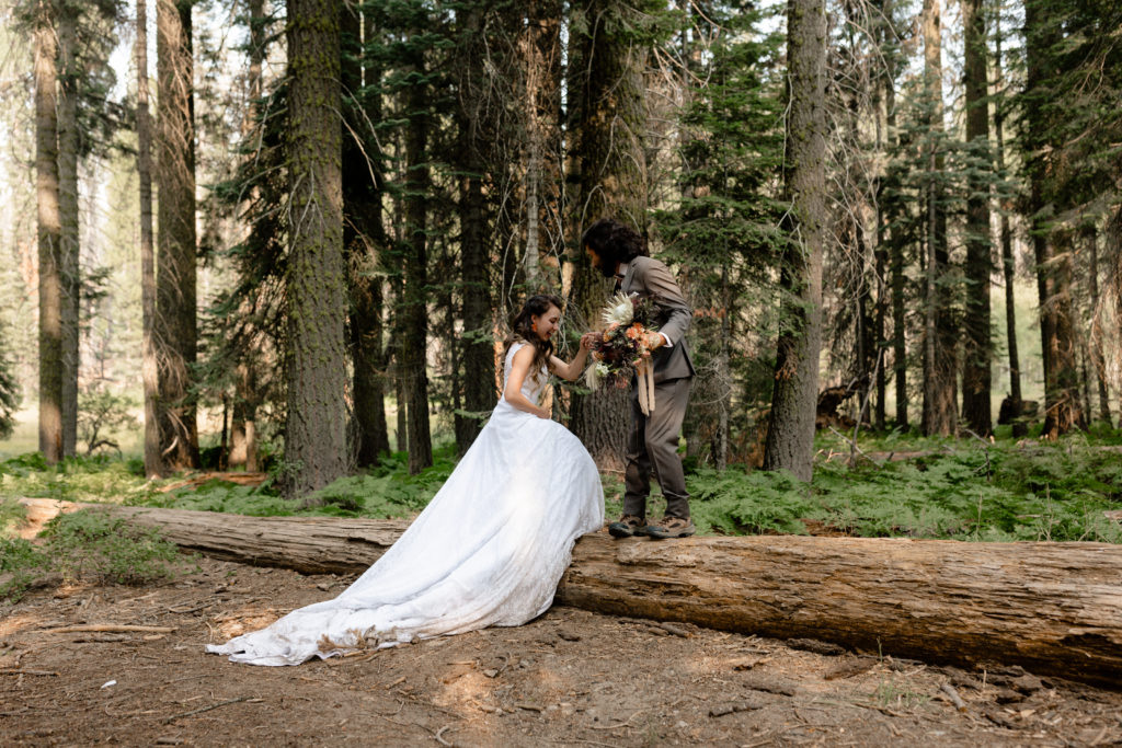 couple in love eloping in sequoia